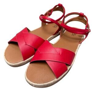 Women's Nordstrom Rack Red Espadrille Criss Cross Flat Sandals Summer -Size: 7.5
